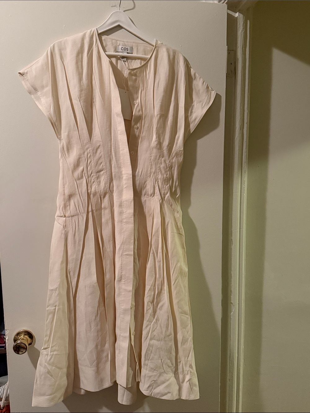 COS White Gathered Button Front Midi Dress Size 6
